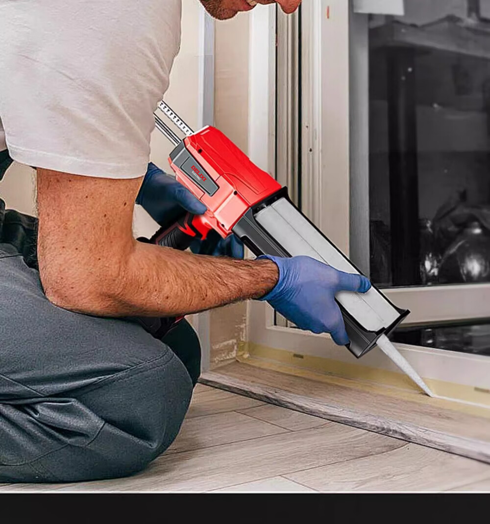 Delixi Electric Dual-Tube Caulking Gun for Tile Grout, Fully Automatic 16.8V Sealant Applicator Tool 22