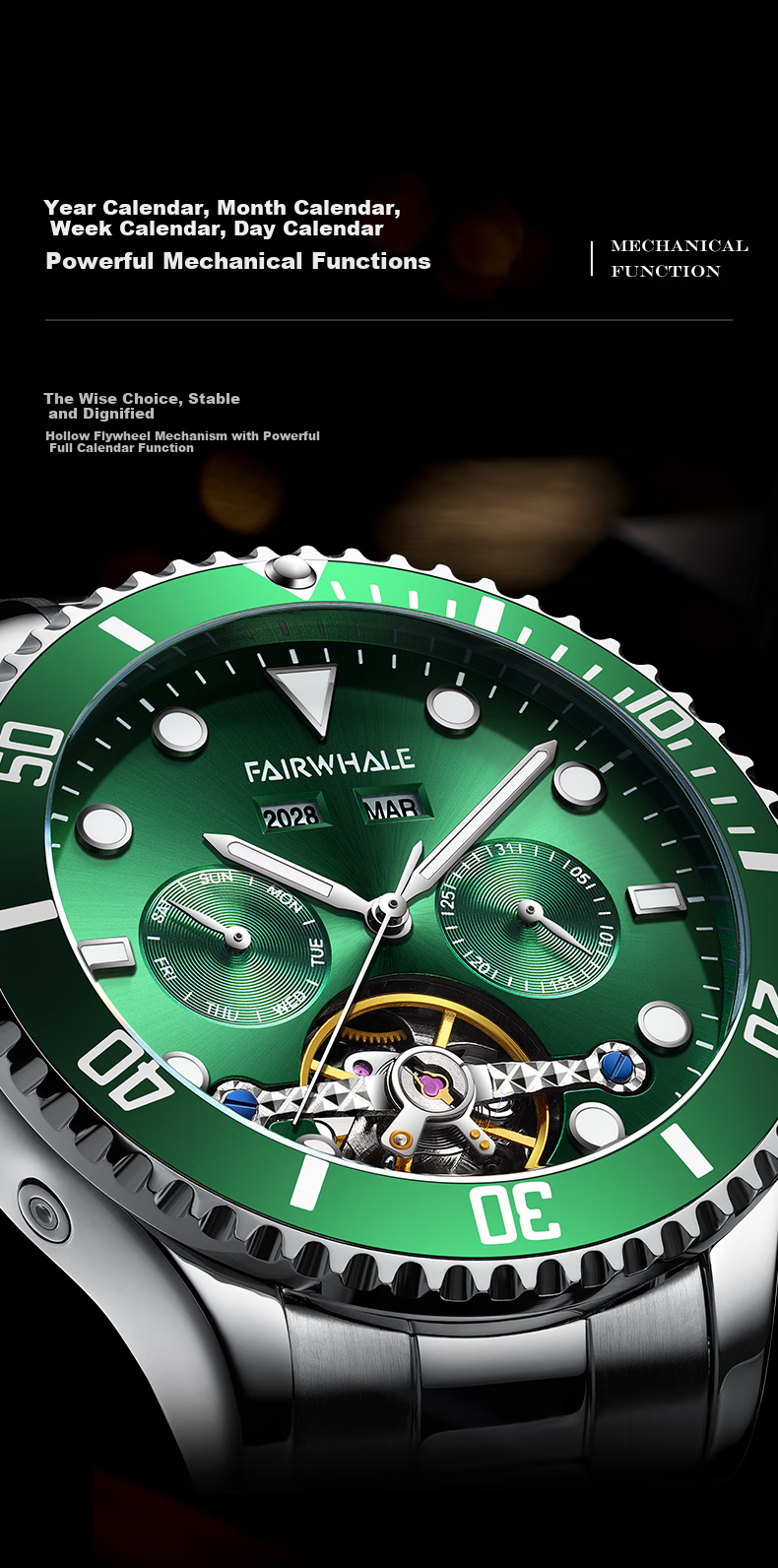 MARK FAIRWHALE Competitive Diving Series Men's Skeleton Mechanical Watch, Automatic Chinese Watch, Qixi Gift for Husband, 6010 3