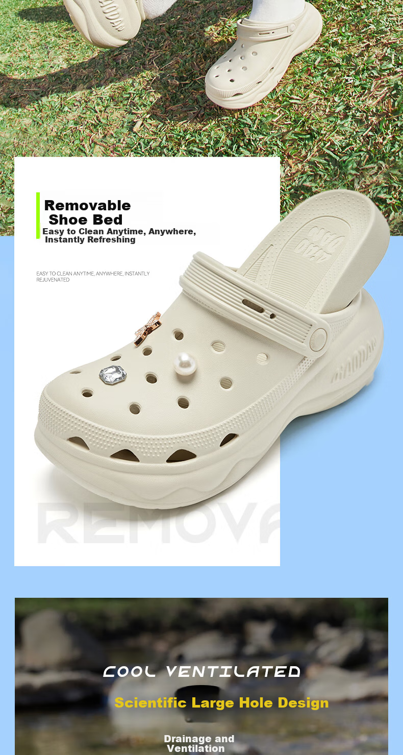 QIAODAN Women's Hamburger Perforated Shoes, Sneakers, Casual Shoes, Breathable Soft-Soled Sandals for Summer, Thick-Soled Height-Increasing Slippers for Wome 5