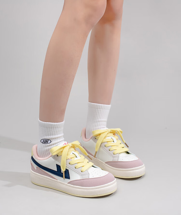 Huili Women's New Style Sneakers, Thick-Soled Versatile Sports Shoes for Women, K692BR, White/pink/navy Blue, Size 37 6