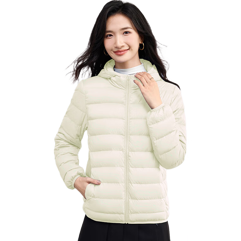 Jeanswest 2026 Spring Autumn Hooded Lightweight Short Down Jacket White Duck Down Warm Comfortable Off-White 2XL