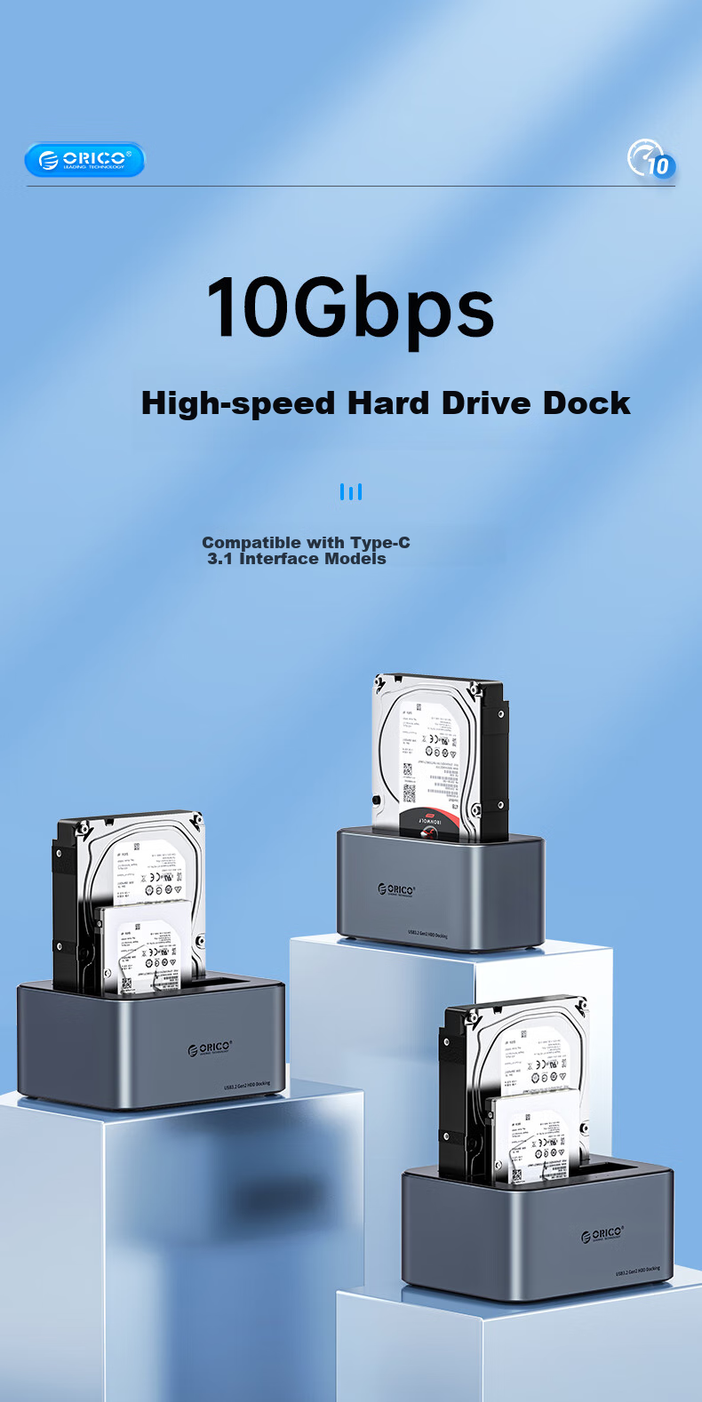 ORICO External Hard Drive Enclosure Base, 2.5/3.5 Inch SATA Mechanical And Solid State Universal, Type-C 3.2 SSD External Hard Drive Enclosure, Portable Offline Backup Machine 6626C3 1