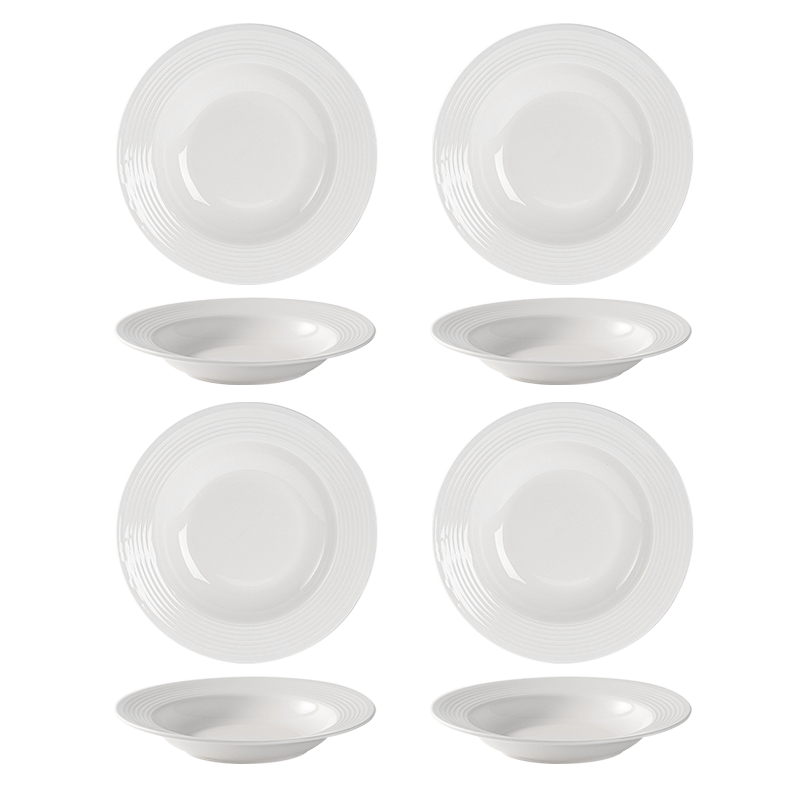 IJARL Ceramic Deep Plates Set of 4, 8-Inch Household Dinner Plates, Soup Bowls, Western Style Pasta Plates, Steak Plates, Hat-Shaped Plates