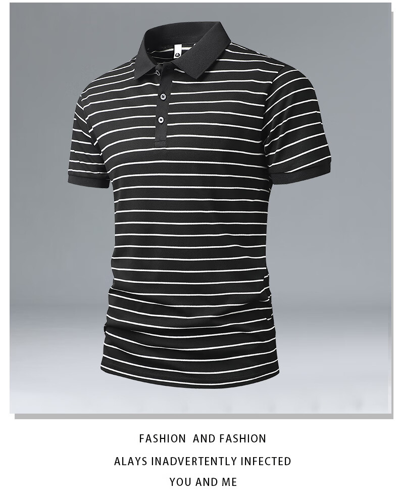 ROMON Men's Short Sleeve Polo Shirt Summer Ice Silk Business Cool Stretch Slim Breathable Collared Quick-Dry T-Shirt 9