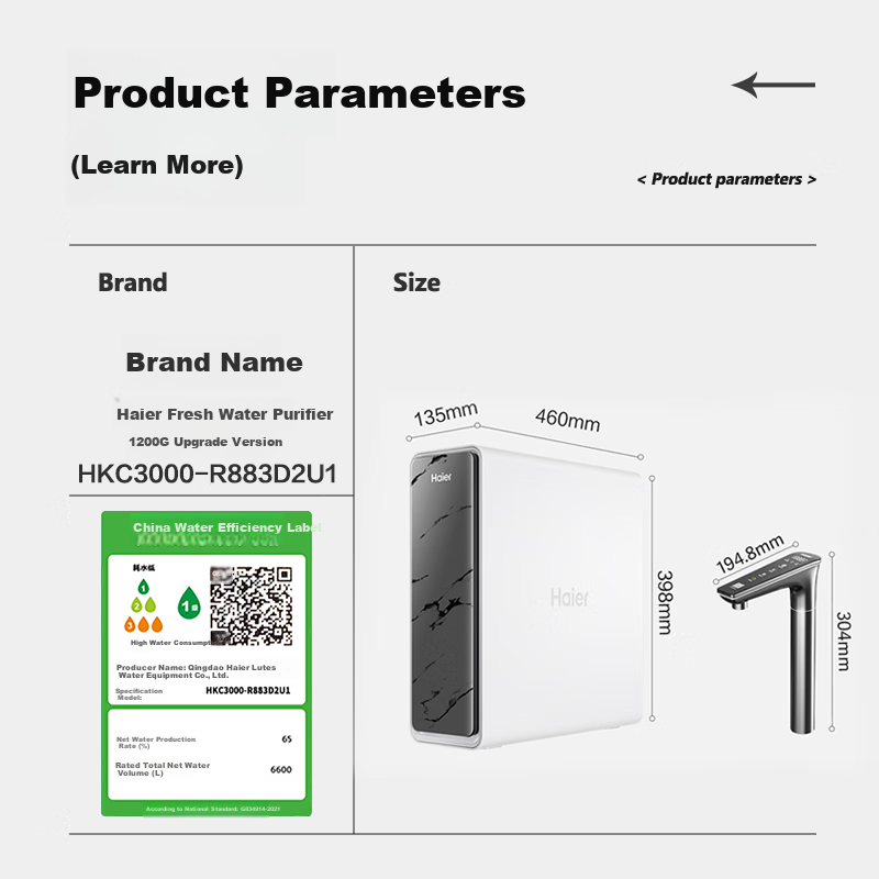 Haier Water Purifier Fresh Active Water Pro+, Instant 1400G, 6-Year Reverse Osmosis RO Membrane, Antibacterial Filter Cartridge, Touch Control Faucet, Dual Outlet, Kitchen-Specific Under-Counter Direct Drinking Water Purification Machine for Mothers And Babies R883