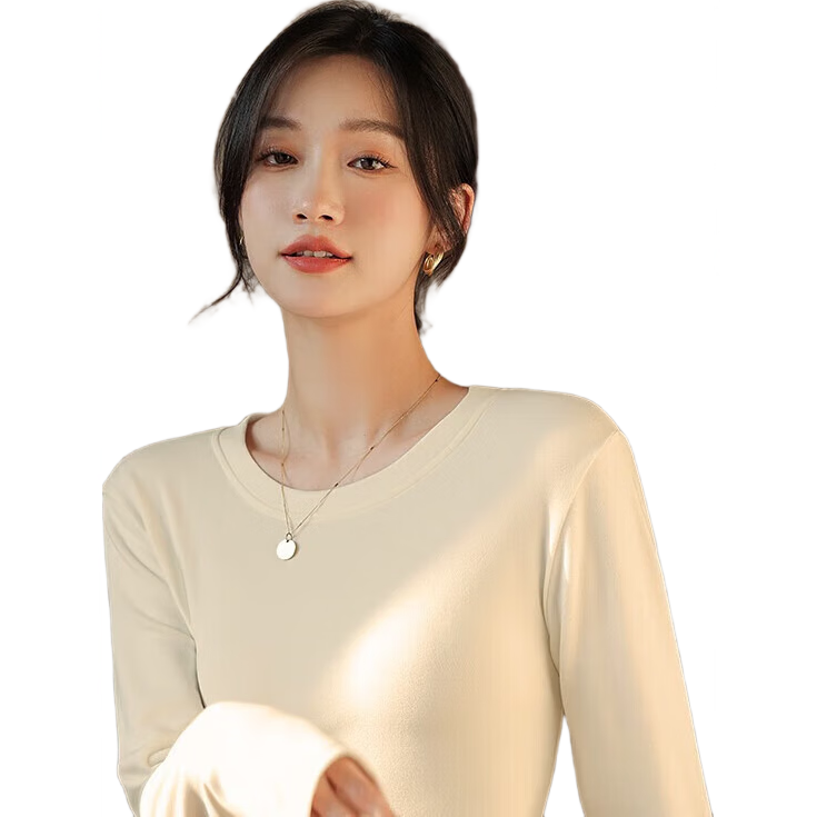 LangSha Women's Round Neck Base Shirt Autumn Winter 2025 Thickened Ribbed Fleece 7A Antibacterial Mite-Resistant Long Sleeve Slim Fit Inner Top