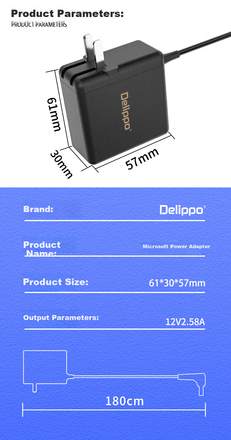 Delippo Charger Compatible with Microsoft Surface Laptop 2/1 Pro6/5/4th Generation, Power Adapter 15V2.58A Tablet Computer Power Cord 7