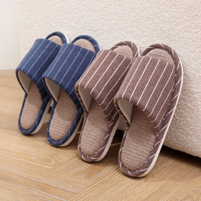 GUOLUOFEI High-Quality Linen Slippers for Men And Women, All-Season Indoor Non-Slip Sweat-Absorbing Cotton Slippers, Beige, Size 36-37
