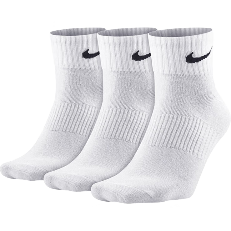 NIKE Men's Socks Three-Pack, Mid-Calf, Casual Socks, Athletic Socks, Basketball Socks, White Socks, SX7677-100