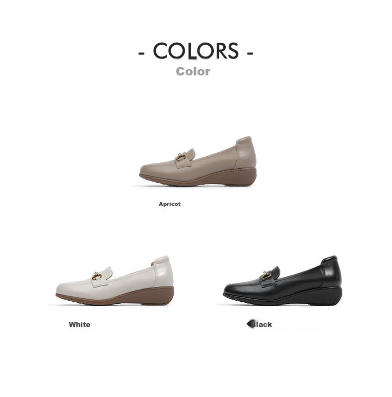 Goldlion Women's Shoes, Mom Leather Shoes, Slip-On Shallow Mouth Women's Flats, Wedge Round Toe Loafers, G662330071, Apricot Color, Size 37 4