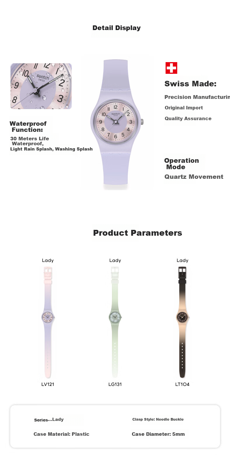 Swatch Swiss Watch, Compact Quartz Watch for Middle And High School Exams, Graduation Gift for Women, Light Purple Luminous 4