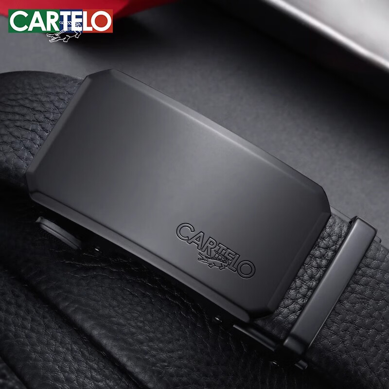 CARTELO Men's Belt, Top-Grain Leather, Automatic Buckle, Casual Trouser Belt, Business Gift for Birthday Or Valentine's Day, Present for Boyfriend