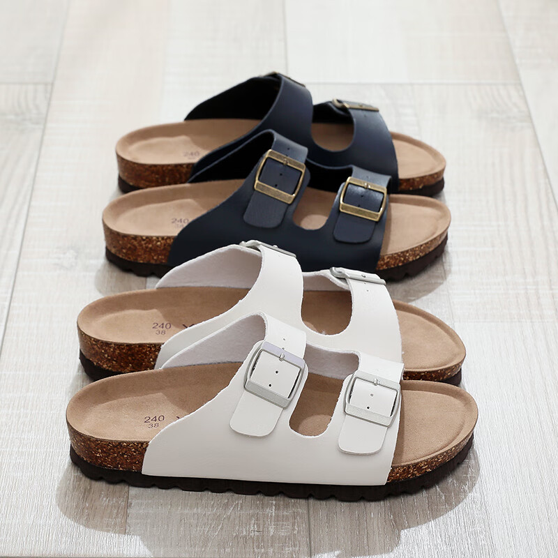 XGGC Cork Slippers for Men, Summer Trendy Non-Slip Thick-Soled Couple Birkenstock Sandals, Outdoor Wear, Black, Litchi Pattern, Size 40