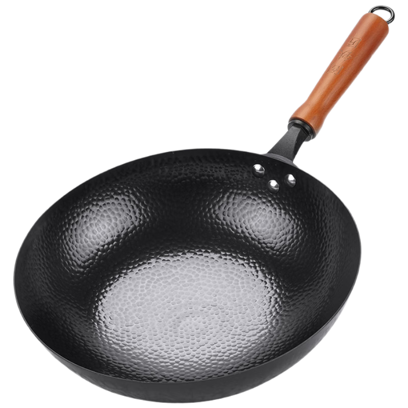 Jincun Iron Wok, Uncoated Frying Pan, Round Bottom Non-Stick Cast Iron Pan for Home Use, Pre-Seasoned, 32cm