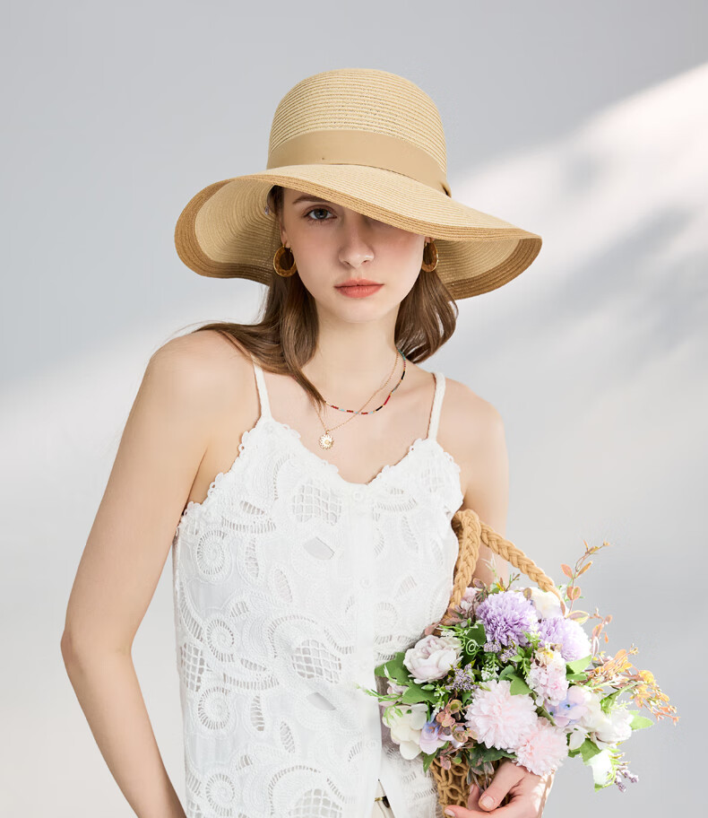 ELLE Sun Hat for Women, Face-Slimming Straw Hat, Summer Outdoor Wide-Brimmed Hat, Elegant Beach Vacation Gift 13