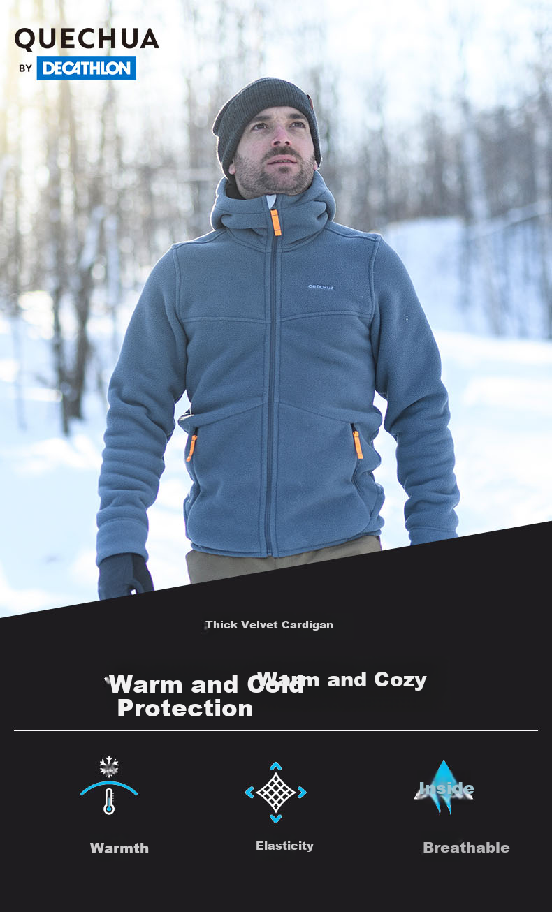 DECATHLON Outdoor Warm Thick Fleece Jacket for Men, Plush Lined Cardigan, QUECHUA 2646982 XL 1