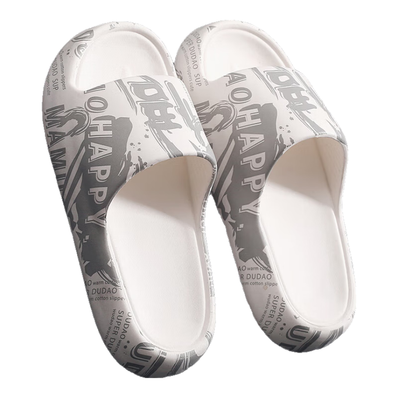GUOLUOFEI National Trend Men's EVA Squishy Slippers, Summer Bathroom Shower Outdoor Wear Thick-Soled Sandals for Women, White-Gray, Size 38-39