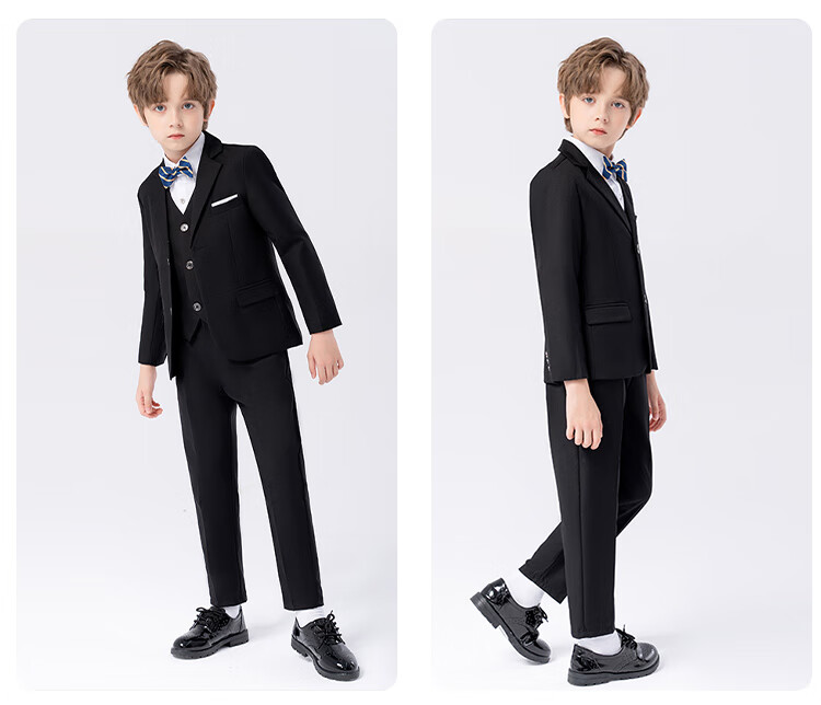 LUOBOBEIBEI Children's Suit Jacket, Korean Style Solid Color Boys' Formal Wear, Flower Boy Performance Little Suit Coat, Black, Size 120 14