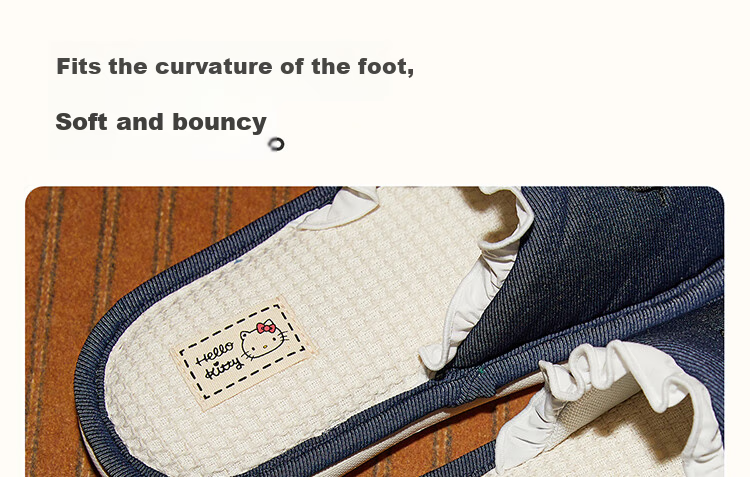 Gukoo Women's Slippers, Spring And Summer HelloKitty New Style Flat Ladies Home Linen Slippers, Dark Denim Blue, Size 36-37 8