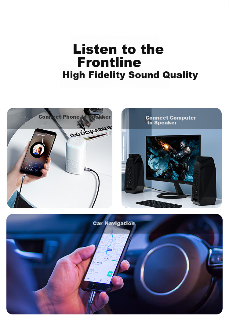 CHOOSEAL (CHOSEAL) 3.5mm Male to Male Car AUX Audio Cable, Graphene Shielded Braided Wire Body, Phone Laptop Headphone Speaker Connection Cable, 2 Meters, QS3566T2 10