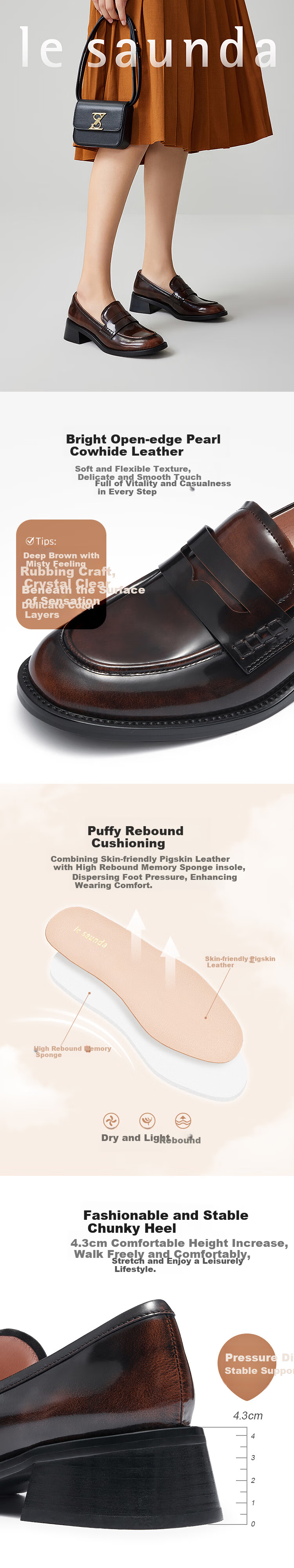 Le Saunda British Retro JK Solid Color Round Toe Mid-Heel Platform Loafers Women's Shoes 41901, Black BKB, Size 38 1