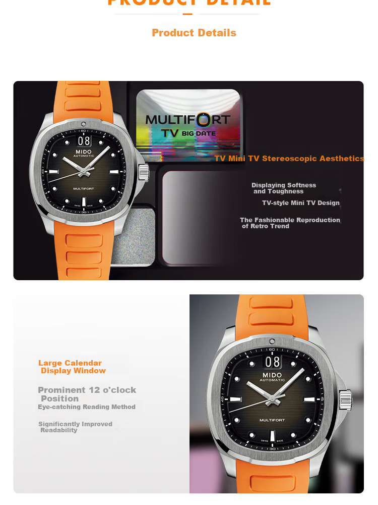 MIDO Swiss Watch, Rudder TV Large Calendar, Business Sports Casual, 80H Power Reserve Mechanical Men's Watch, Gift for Boyfriend 7