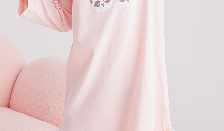 DEESHA Girls' Pure Cotton Long-Sleeve Nightgown, 7A Antibacterial Spring Season, All-Cotton Princess Dress for Older Children, Light Pink Panda, Size 160 3