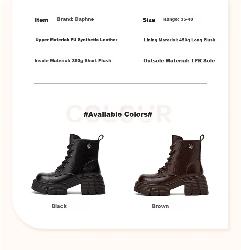 DAPHNE Thick-Soled Women's Martin Boots, Winter British Style Versatile Fleece-Lined Ankle Boots, Fashion Boots for Women, Black, Size 35 4