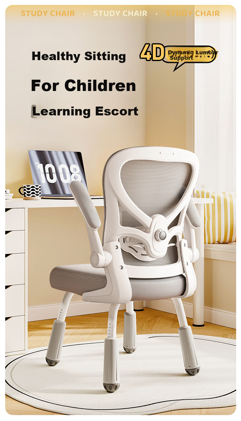 Quanpinwu Student Learning Chair, Children's Writing Chair, Middle And Elementary School Desk Seat, Adjustable Ergonomic Chair, Four-Legged Chair 1