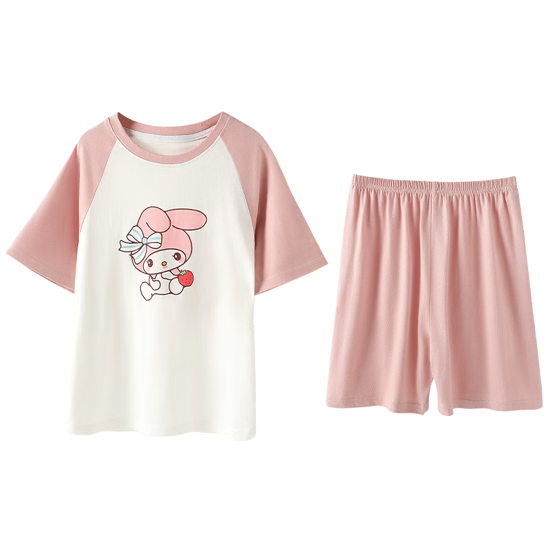 Bingxuemumian Children's Pajamas, Girls' Pure Cotton Summer Thin Set, Class A 7A Antibacterial Air Conditioning Home Wear, for Older Children, Short-Sleeve Pants