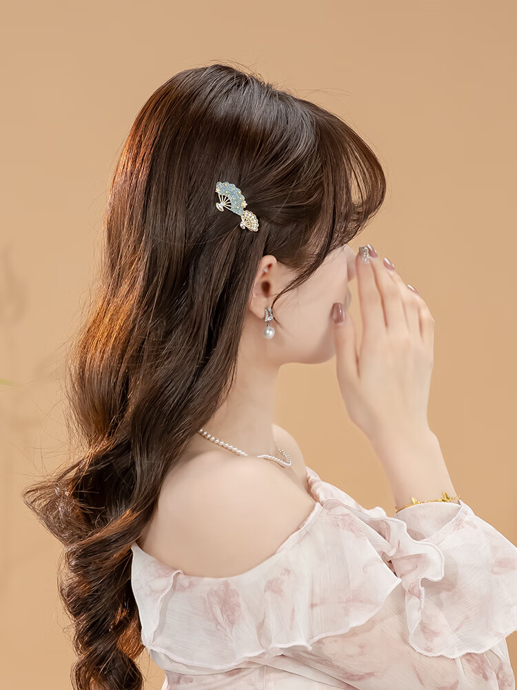 CHIMERA Vintage Style Double Fan Rhinestone Hair Clip Pearl Duckbill Clip Side Bang Clip Hairpin 6.1 Children's Day Gift 1