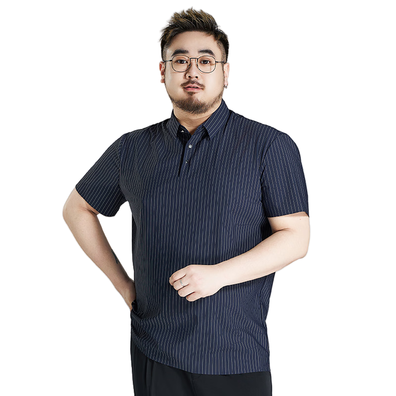 Ayoupang Summer Short-Sleeve Ice Silk Plus-Size Polo Shirt, Business Striped Loose Elastic T-Shirt for Men, Black, 8XL