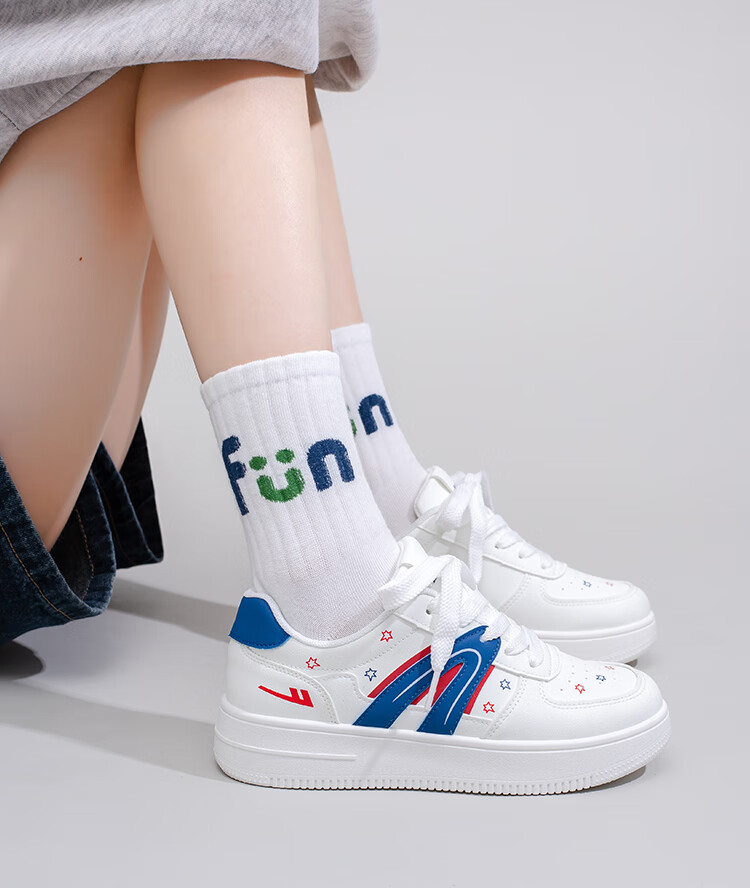 Warrior Women's New Casual Thick-Soled Cute White Sneakers 4940L White/Light Blue/Yellow Size 36 4