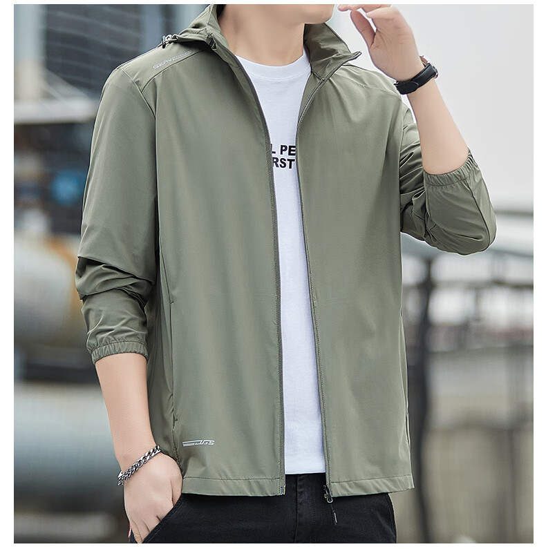Romon Men's Sunscreen Jacket Summer Ice Silk Quick-Dry Lightweight Breathable Casual Outdoor UV Protection Coat 5368 Green Gray 5XL 15