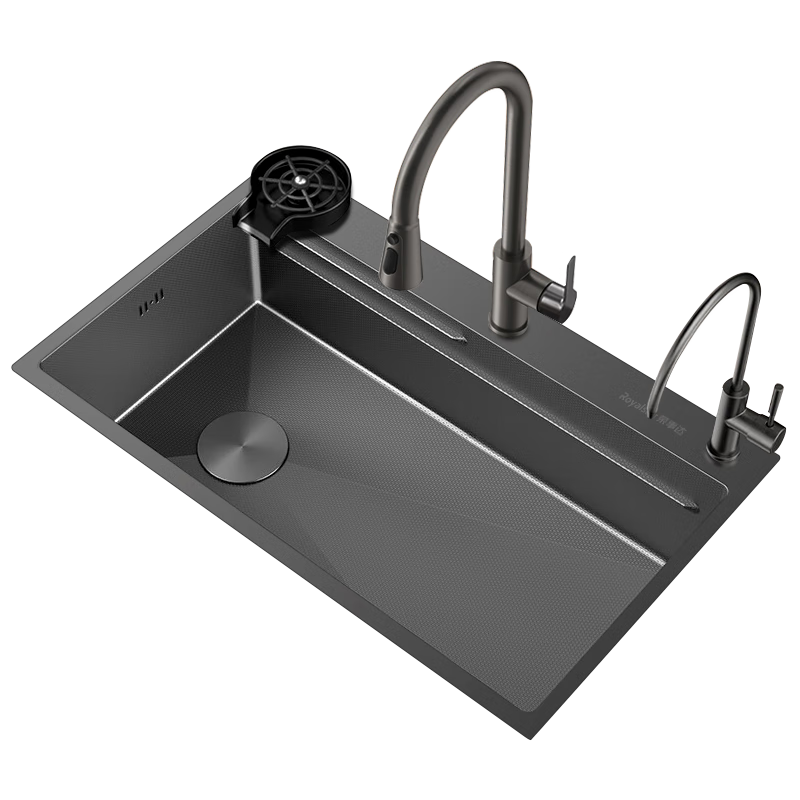 Royalstar Kitchen Sink, Large Single Basin, Handmade Thickened 304 Stainless Steel, Textured Anti-Scratch Washing Basin, Left Drainage, 75*45