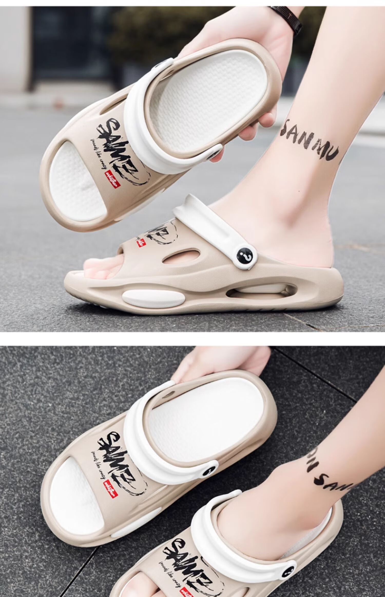 Yuzhaolin Men's Outdoor Sandals Hollow Shoes Trendy Letter Beach Slippers Driving Flip Flops YL515 White 42-43 8