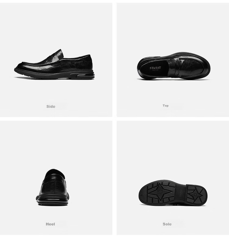 St&Sat Men's Shoes, Top-Grain Leather, Formal Business Dress Shoes, Versatile Slip-On Casual Leather Shoes for Men, Black, Size 43 6