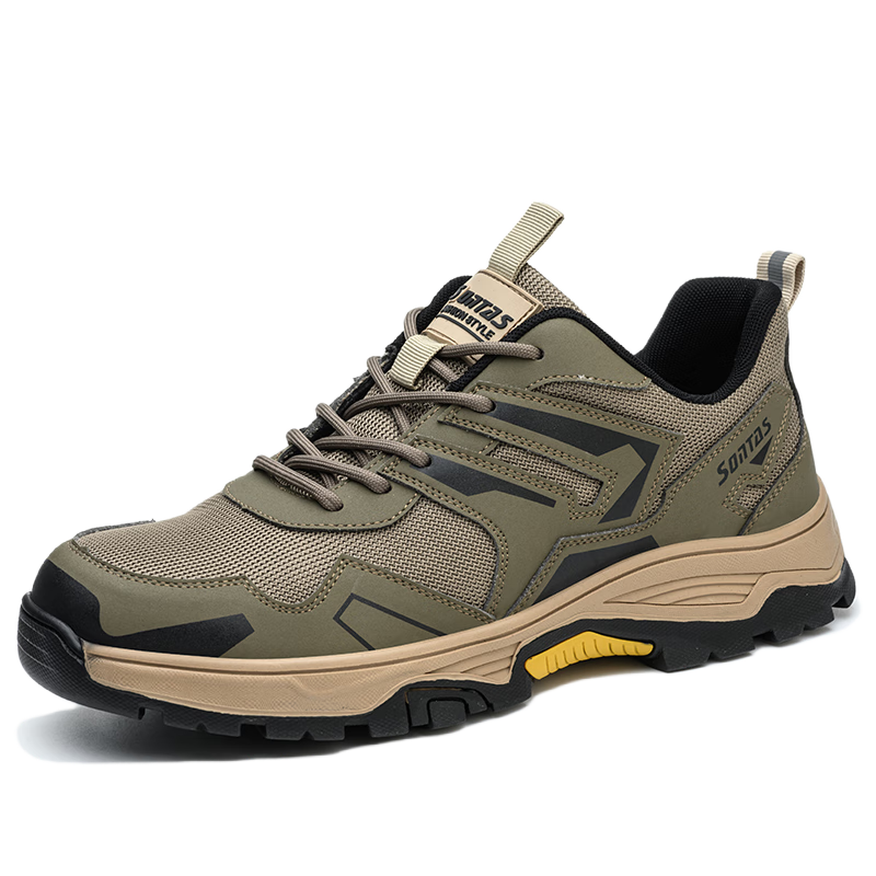 SONTAS Lightweight Work Shoes for Men Summer Breathable Mesh Anti-Smash Anti-Puncture Steel Plate Steel Toe Insulated Work Shoes Durable Soft - Khaki Four Seasons [Anti-Smash Anti-Puncture] Size 41