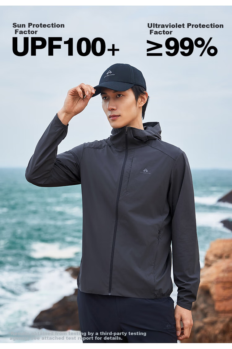 Pioneer Camp Ice Vein Sun Protection Jacket for Men, Summer Outdoor Cool-Feeling Breathable Hooded Long-Sleeve UV-Resistant Fishing Sports Sun Protection Thin Coat 3