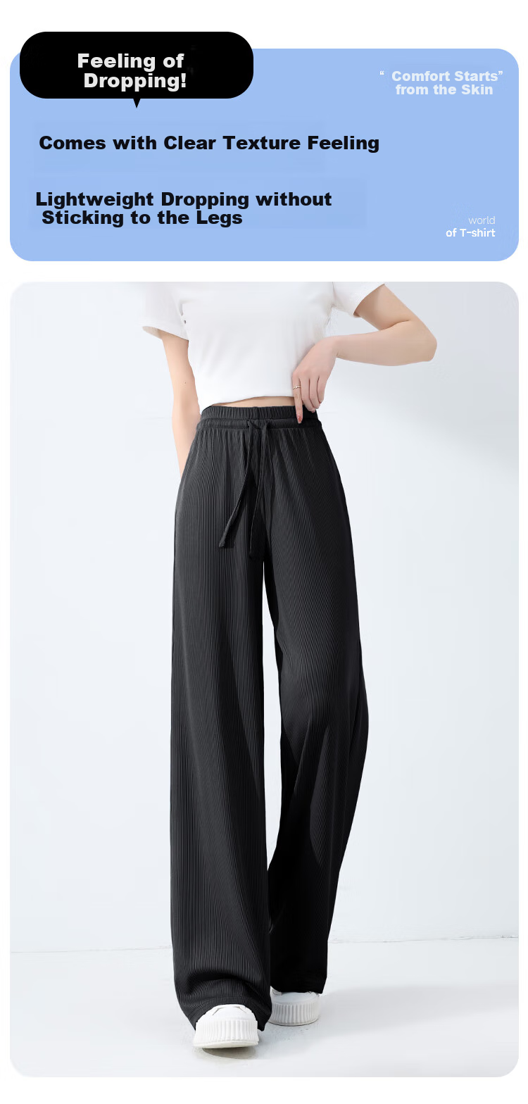 Baleno Cooling Ice Silk Pants for Women, Summer 2025 Thin Wide-Leg Trousers, Flowy Versatile Commuter Sports Straight Casual Long Pants 7