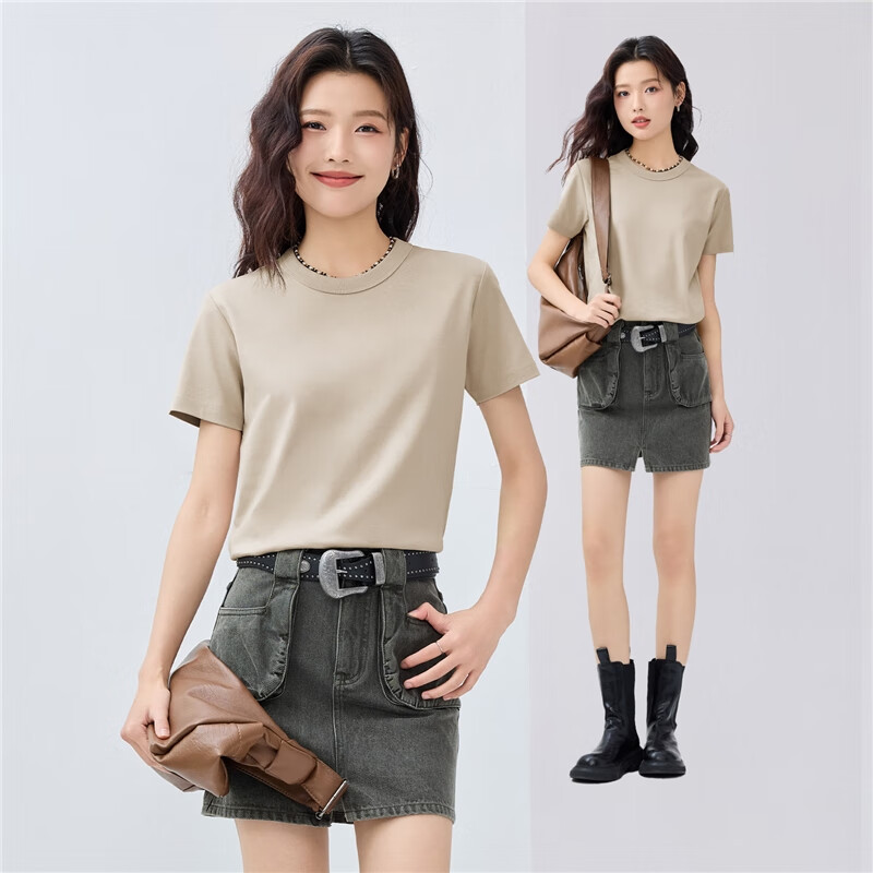 Женская футболка Giordano, короткий рукав, 100% хлопок, дышащая, однотонная, с круглым вырезом, размер L, цвет бирюзовый
