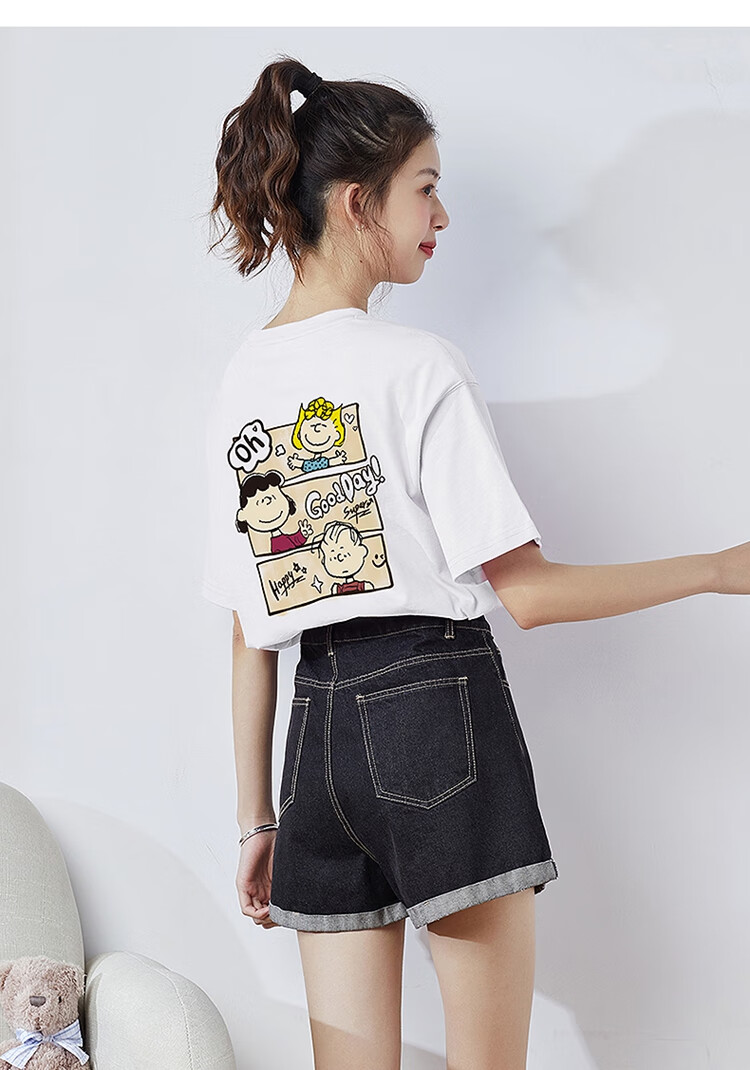 TonLion 2025 Summer Women's New Round Neck Short Sleeve T-Shirt Versatile [Snoopy Collaboration] S Light Purple 12