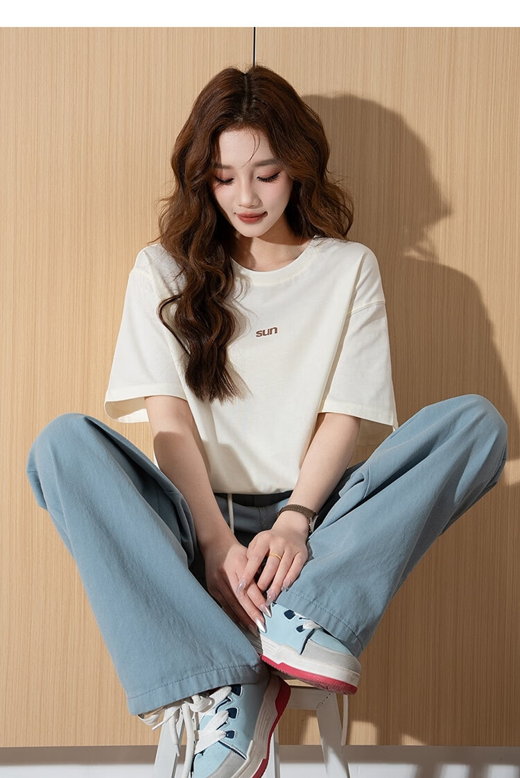 TonLion 2026 Summer Women's Front Chest Text Round Neck Fashionable Cute Short-Sleeve T-Shirt 3