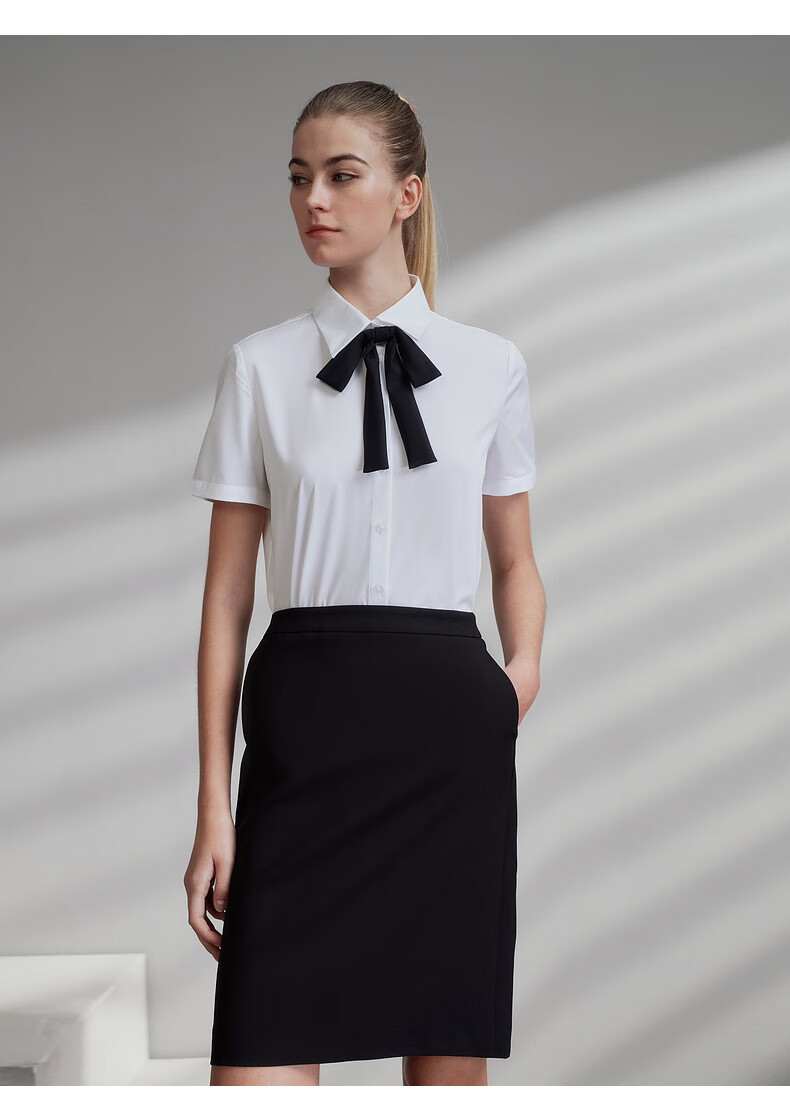 G2000 Modal Stretch Women's Short Sleeve Shirt with Bow Gift Spring Summer Mall Edition Ice Blue Size 38 5