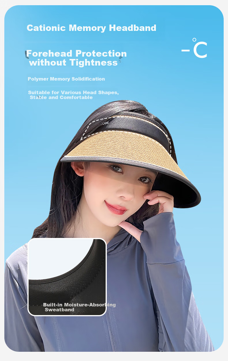 MOERCIAN Sun Protection Hat for Women, Beach Straw Hat, Summer Outdoor Black Gel UV-Resistant Sun Hat 3