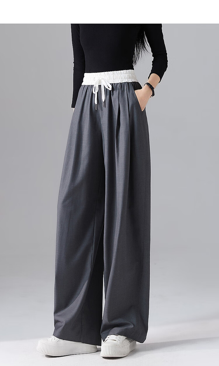 Dme [Sustainable Inclusion] Spring Simple Style Elastic Waist Banana Pants Fashionable Color-Block Spliced Women's Casual Pants 8