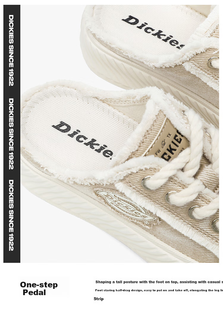 Dickies Slip-On Couple Canvas Shoes, Women's Casual Shoes, Flat Shoes, Lazy Half Slippers, Beige, Size 36 2