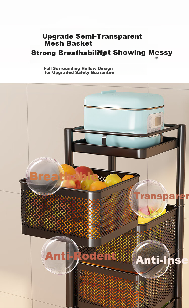 QIAONAMEI Kitchen Storage Rack, Floor-Standing Vegetable Stand, Rotatable Shelf, Multifunctional Storage Rack, 1118-6 4