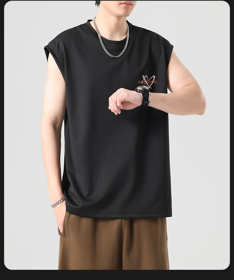 Foss Phil Ice Silk Quick-Dry Sleeveless Vest Men Summer Casual Sports Simple Loose Tank Top T-Shirt FPB1 White M 3