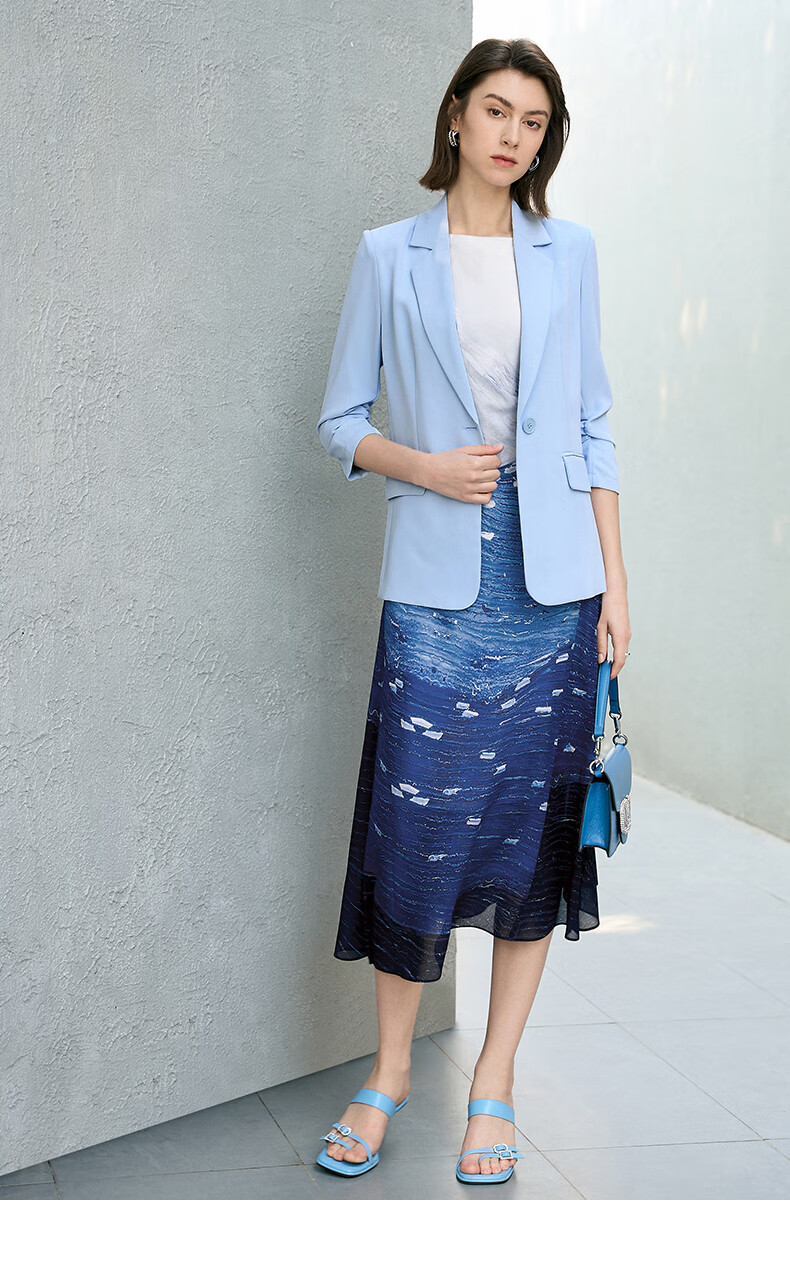 Yanyu Colorblock Patchwork Dress Women 2025 Summer High-End Unique Design Elegant Long Dress Blue Floral L 19